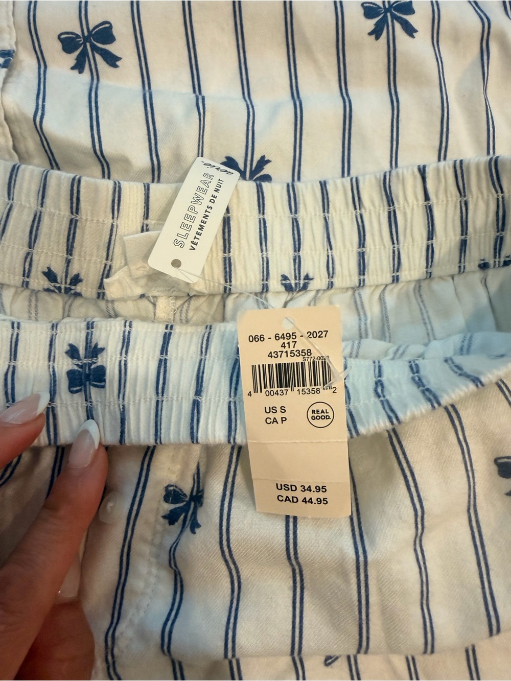 aerie Marbled Blue Striped Flannel Pajama Set Top - Picture 3 of 3